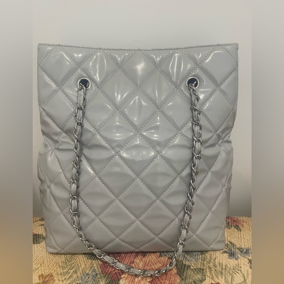 SOLD Chanel Vinyl Quilted In The Business North South Tote Light Grey - Picture 3 of 13